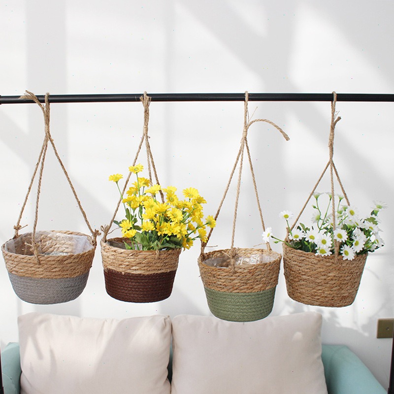 藁製ハンギングバスケット植木鉢 麻縄編みフラワーバスケット  - Spider Plant Hanging のレビューと価格