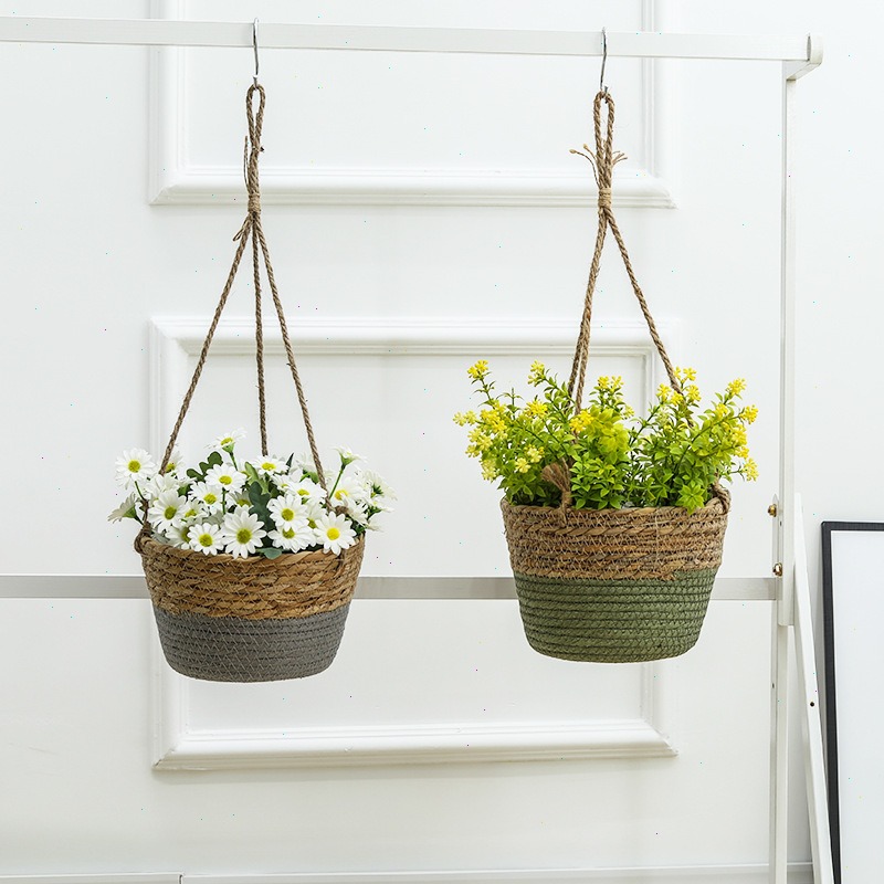 藁製ハンギングバスケット植木鉢 麻縄編みフラワーバスケット  - Spider Plant Hanging のレビューと価格